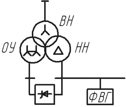 Схема УШРп с подключённым к обмотке низкого напряжения фильтром высших гармоник